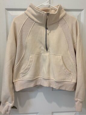 Trendy Queen  Cream Half-Zip Cropped Pullover Sweatshirt